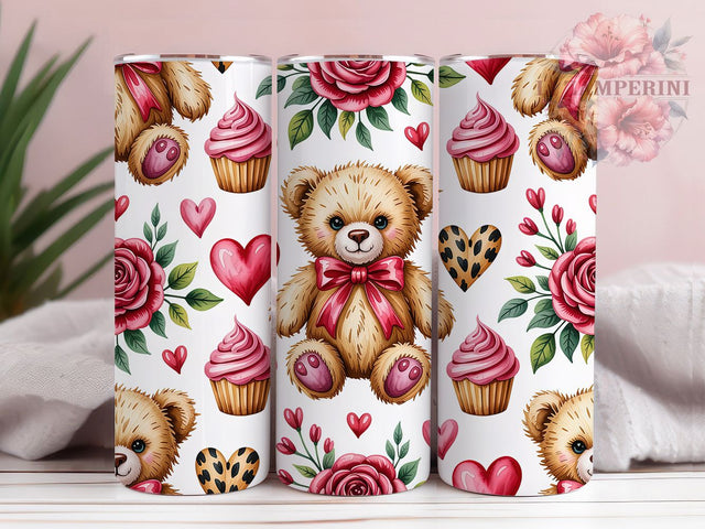 Elegant Valentine Bear Tumbler, Cute Heart Wrap, Valentine Bear Cup, Romantic Sublimation Design, Valentine Gift Tumbler, Sweet Bear Hearts Wrap, Adorable Animal Cup Sublimation Li Zamperini 