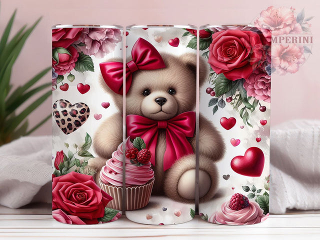 Elegant Valentine Bear Tumbler, Cute Heart Wrap, Valentine Bear Cup, Romantic Sublimation Design, Valentine Gift Tumbler, Sweet Bear Hearts Wrap, Adorable Animal Cup Sublimation Li Zamperini 