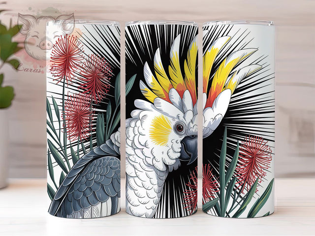 Elegant & Vibrant Australian Cockatoo Tumbler, Bottlebrush Flower Design, Native Bird Wrap, Aussie Flora Sublimation, Wildlife Tumbler Design, 20oz Bird Lover Gift, DIY Australian Nature Sublimation Lara' s Designs 