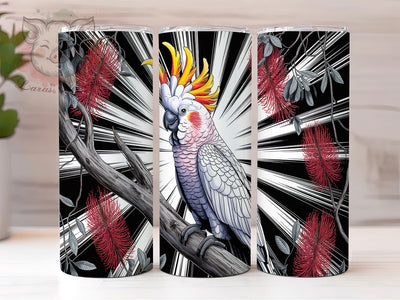 Elegant & Vibrant Australian Cockatoo Tumbler, Bottlebrush Flower Design, Native Bird Wrap, Aussie Flora Sublimation, Wildlife Tumbler Design, 20oz Bird Lover Gift, DIY Australian Nature Sublimation Lara' s Designs 