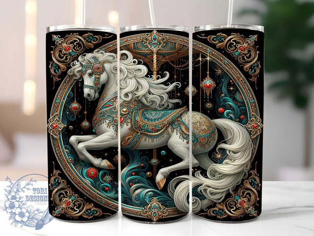 Elegant Victorian Carousel Tumbler, Victorian Tumbler Design, 3D Carousel Wrap, Vintage Horse Tumbler, Fairytale Tumbler, Antique Carousel Tumbler, Elegant Horse Tumbler Sublimation ToriDesigns 
