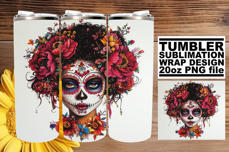 Elegant Watercolor Calavera – 20oz Tumbler Design Sublimation afrosvg 