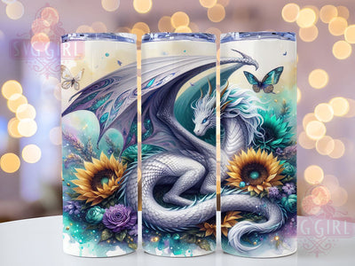 Elegant Watercolor Floral Dragon Tumbler, Floral Tumbler, Watercolor Tumbler, Fantasy Tumbler, Mythical Tumbler, 20oz Sublimation Wrap, Elegant Tumbler Sublimation SvggirlplusArt 