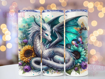 Elegant Watercolor Floral Dragon Tumbler, Floral Tumbler, Watercolor Tumbler, Fantasy Tumbler, Mythical Tumbler, 20oz Sublimation Wrap, Elegant Tumbler Sublimation SvggirlplusArt 