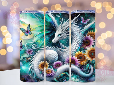 Elegant Watercolor Floral Dragon Tumbler, Floral Tumbler, Watercolor Tumbler, Fantasy Tumbler, Mythical Tumbler, 20oz Sublimation Wrap, Elegant Tumbler Sublimation SvggirlplusArt 