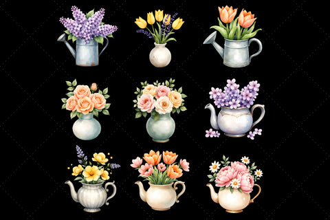 Elegant Watercolor Floral Vase Clipart Collection, PNG, Flowers in Vase Clip Art, Floral Bundle, Watercolor Flower Vase Clipart Sublimation FloridPrintables 