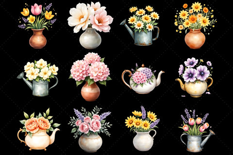 Elegant Watercolor Floral Vase Clipart Collection, PNG, Flowers in Vase Clip Art, Floral Bundle, Watercolor Flower Vase Clipart Sublimation FloridPrintables 