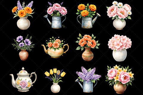 Elegant Watercolor Floral Vase Clipart Collection, PNG, Flowers in Vase Clip Art, Floral Bundle, Watercolor Flower Vase Clipart Sublimation FloridPrintables 