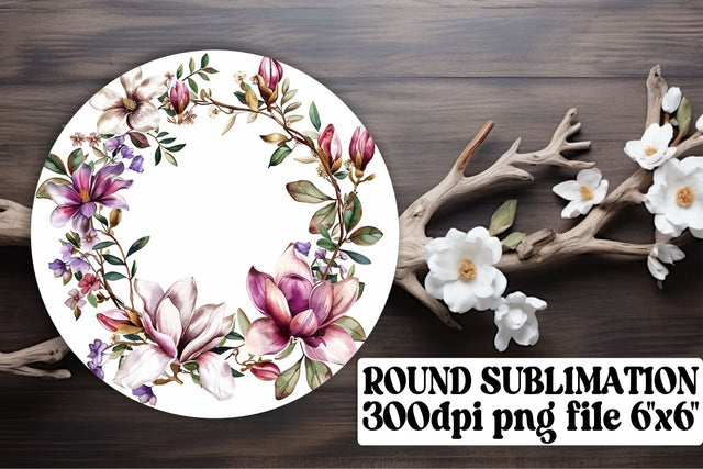 Elegant Watercolor Flower Wreath Round Sublimation afrosvg 