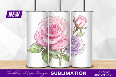 Elegant watercolor roses pink and lavender Sublimation Regulrcrative 
