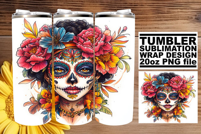 Elegant Watercolor Skull Design – 20oz Tumbler Sublimation Sublimation afrosvg 