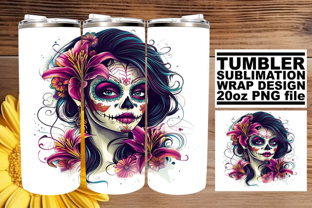 Elegant Watercolor Skull Tumbler – 20oz Design Sublimation afrosvg 