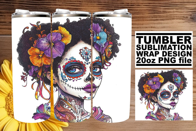Elegant Watercolor Skull Woman Tumbler – 20oz Design Sublimation afrosvg 