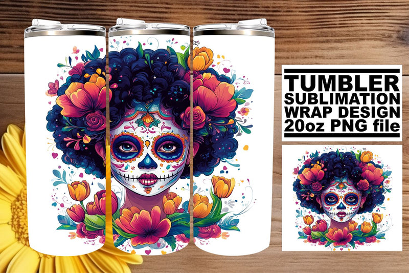 Elegant Watercolor Skull Wrap – 20oz Halloween Tumbler Sublimation afrosvg 