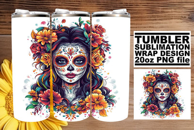 Elegant Watercolor Sugar Skull Wrap – 20oz Design Sublimation afrosvg 