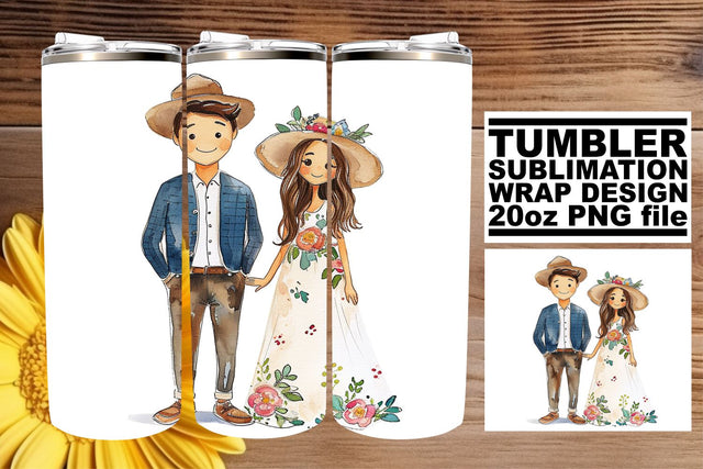 Elegant Watercolor Wedding Tumbler: Love's Charm 20oz Edition Sublimation afrosvg 