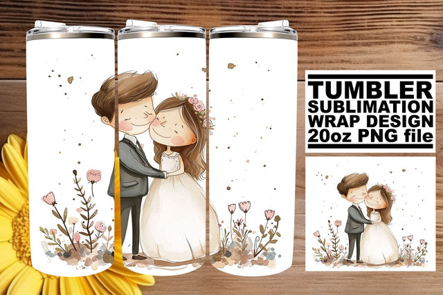 Elegant Watercolor Wedding Tumbler: Love's Charm 20oz Edition Sublimation afrosvg 