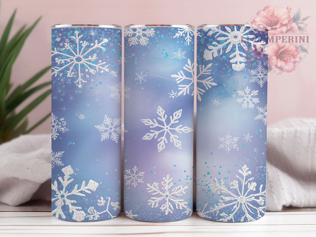 Elegant White Christmas Snowflake Tumbler, Christmas Wrap Design, 20oz Tumbler Sublimation, Festive Holiday Tumbler, Elegant Snowflake Wrap, Red & White Christmas Tumbler, Seasonal Glitter Sublimation Sublimation Li Zamperini 