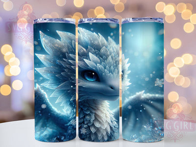 Elegant White Frosted Dragon Tumbler, Glass Effect Wrap, 20Oz Skinny Tumbler, Fantasy Dragon Sublimation, Elegant Creature Design, Frosted Dragon Wrap, Mythical Beast Tumbler Sublimation SvggirlplusArt 