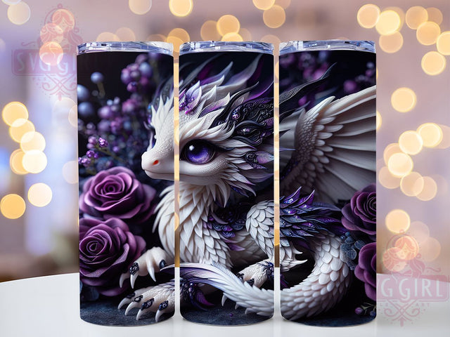 Elegant White Purple Dragon Tumbler, Fantasy Dragon Wrap, 20Oz Skinny Tumbler, Mythical Creature Sublimation, Elegant Dragon Design, Violet Dragon Wrap, Magical Beast Tumbler Sublimation SvggirlplusArt 