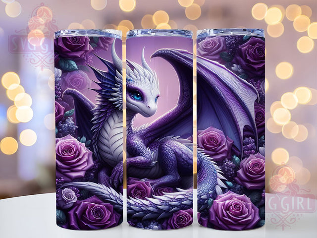 Elegant White Purple Dragon Tumbler, Fantasy Dragon Wrap, 20Oz Skinny Tumbler, Mythical Creature Sublimation, Elegant Dragon Design, Violet Dragon Wrap, Magical Beast Tumbler Sublimation SvggirlplusArt 