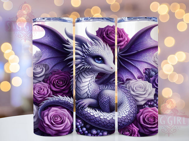 Elegant White Purple Dragon Tumbler, Fantasy Dragon Wrap, 20Oz Skinny Tumbler, Mythical Creature Sublimation, Elegant Dragon Design, Violet Dragon Wrap, Magical Beast Tumbler Sublimation SvggirlplusArt 