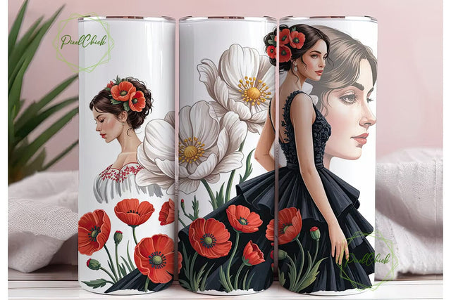 Elegant Woman Red Poppy 20oz Tumbler Sublimation PixelChick 