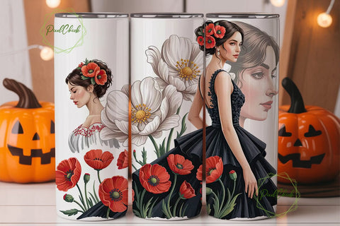 Elegant Woman Red Poppy 20oz Tumbler Sublimation PixelChick 
