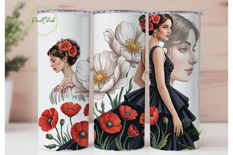 Elegant Woman Red Poppy 20oz Tumbler Sublimation PixelChick 