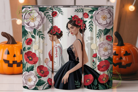 Elegant Woman Red Poppy 20oz Tumbler Sublimation PixelChick 