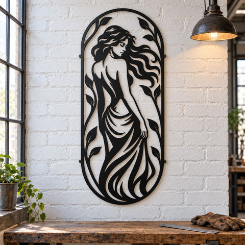 Elegant Woman Wall Art Laser SVG | Feminine Silhouette DXF | Botanical Lady Metal Art | CNC Plasma Cutting File | Decorative Woman Svg SVG HappyDesignStudio 