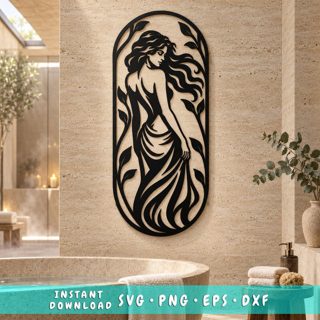 Elegant Woman Wall Art Laser SVG | Feminine Silhouette DXF | Botanical Lady Metal Art | CNC Plasma Cutting File | Decorative Woman Svg SVG HappyDesignStudio 