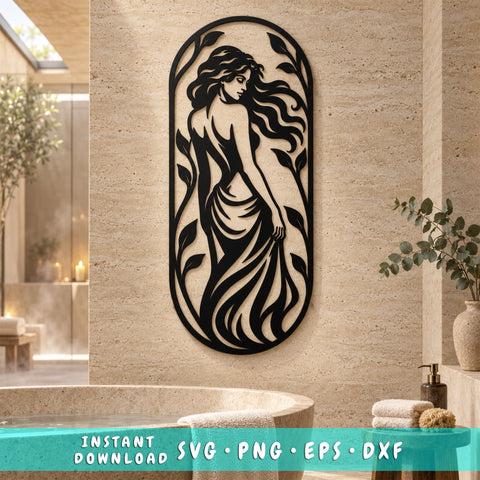 Elegant Woman Wall Art Laser SVG | Feminine Silhouette DXF | Botanical Lady Metal Art | CNC Plasma Cutting File | Decorative Woman Svg SVG HappyDesignStudio 