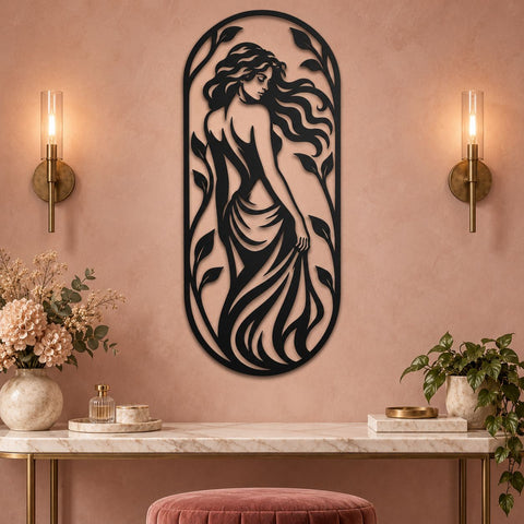 Elegant Woman Wall Art Laser SVG | Feminine Silhouette DXF | Botanical Lady Metal Art | CNC Plasma Cutting File | Decorative Woman Svg SVG HappyDesignStudio 