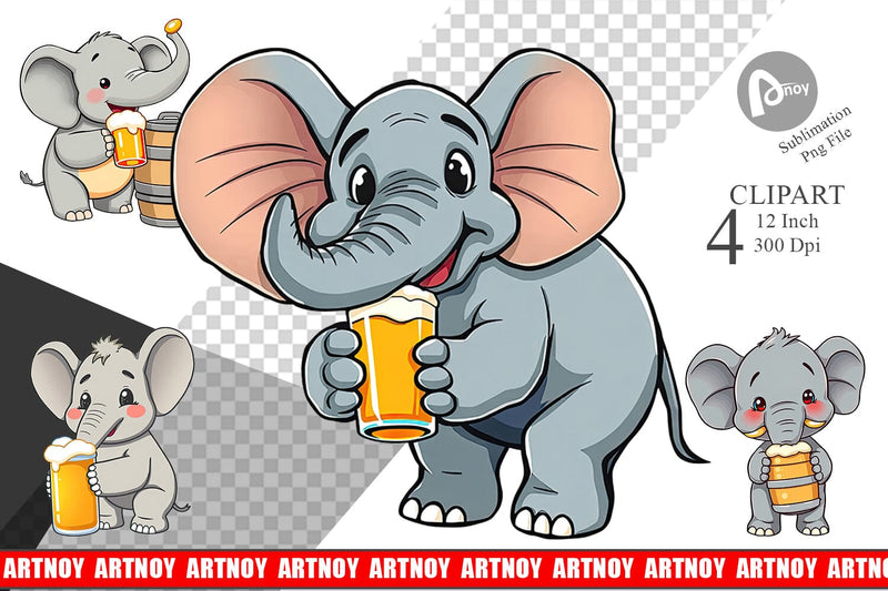Elephant Beer Day Clipart Sublimation artnoy 