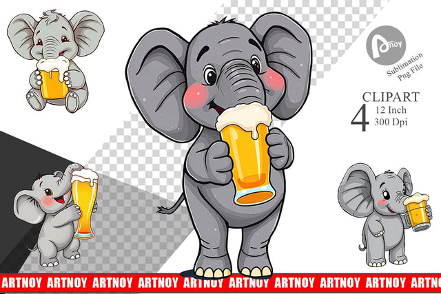Elephant Beer Day Clipart Sublimation artnoy 