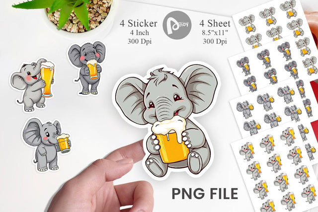 Elephant Beer Day Sticker Sublimation artnoy 