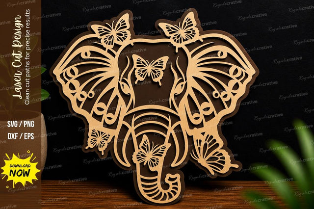 Elephant Butterfly Laser Cut Art SVG Regulrcrative 