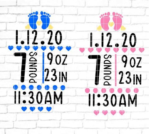 Elephant Ear Baby Birth Stats Blank Template - Customizable Newborn Announcement - Digital Cut File for Cricut - SVG PNG PDF DXF EPS SVG DigitalDesigns365 