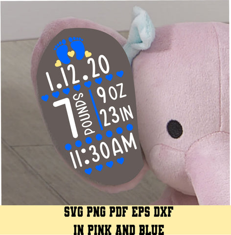 Elephant Ear Baby Birth Stats Blank Template - Customizable Newborn Announcement - Digital Cut File for Cricut - SVG PNG PDF DXF EPS SVG DigitalDesigns365 