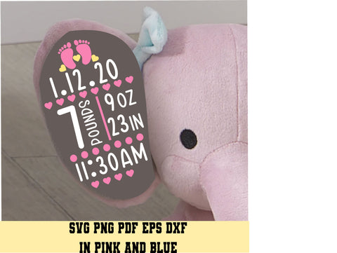 Elephant Ear Baby Birth Stats Blank Template - Customizable Newborn Announcement - Digital Cut File for Cricut - SVG PNG PDF DXF EPS SVG DigitalDesigns365 