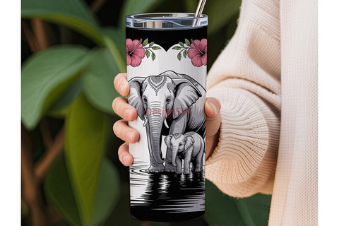 Elephant Family 20oz Tumbler Wrap Sublimation DesignSVG 