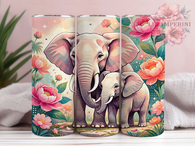 Elephant Family Love 20oz Tumbler, Adult Elephant, Baby Calf, Trunks Intertwined, Tender Design, Skinny Tumbler, Sublimation PNG Sublimation Li Zamperini 