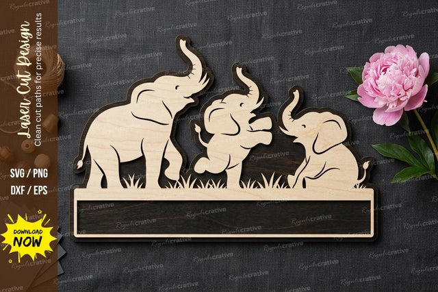 Elephant Family Name Sign SVG Laser Cut Design | Cute Animal Decorative Pattern SVG Regulrcrative 