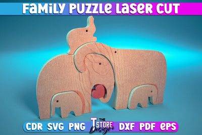 Elephant Family Puzzle Laser Cut | Puzzle Design | CNC File SVG The T Store Design 