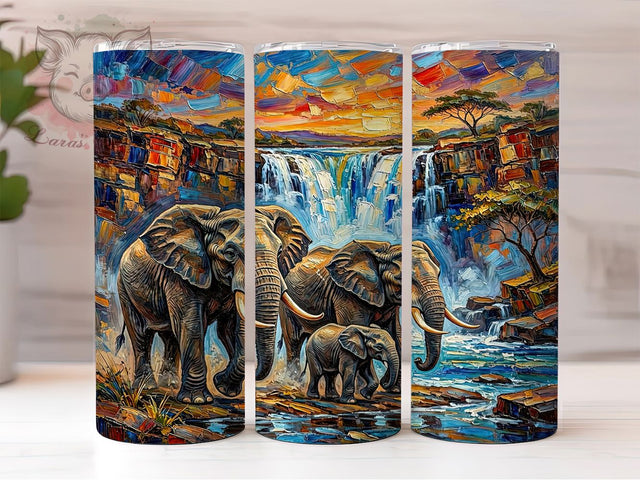 Elephant Family Wildlife 20oz Tumbler Wrap, Majestic Elephant, Walking Together, Wildlife Design, Elephant Art, 20oz Tumbler Wrap, Sublimation PNG Sublimation Lara' s Designs 