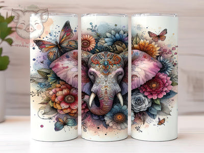 Elephant Floral 20 oz Skinny Tumbler Sublimation Design, Straight & Tapered Tumbler Png, Elephant Tumbler Png, Digital Download PNG Sublimation Lara' s Designs 