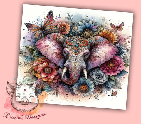Elephant Floral 20 oz Skinny Tumbler Sublimation Design, Straight & Tapered Tumbler Png, Elephant Tumbler Png, Digital Download PNG Sublimation Lara' s Designs 
