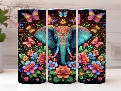 Elephant Floral 20 oz Skinny Tumbler Sublimation Design, Straight & Tapered Tumbler Png, Elephant Tumbler Png, Digital Download PNG Sublimation Lara' s Designs 
