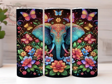Elephant Floral 20 oz Skinny Tumbler Sublimation Design, Straight & Tapered Tumbler Png, Elephant Tumbler Png, Digital Download PNG Sublimation Lara' s Designs 